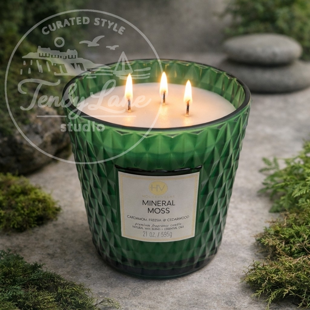 House of Velas Mineral Moss Diamante 21oz 3-Wick Candle Bergamot Amber Cedarwood